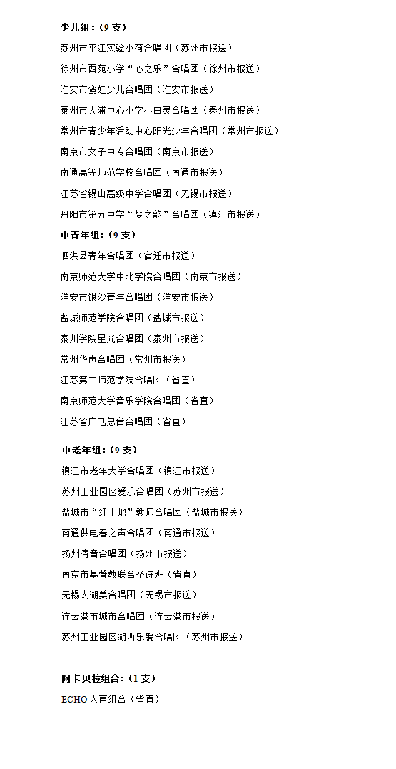 第二届“江苏紫金合唱节”合唱比赛决赛日程安排及入围团队名单
